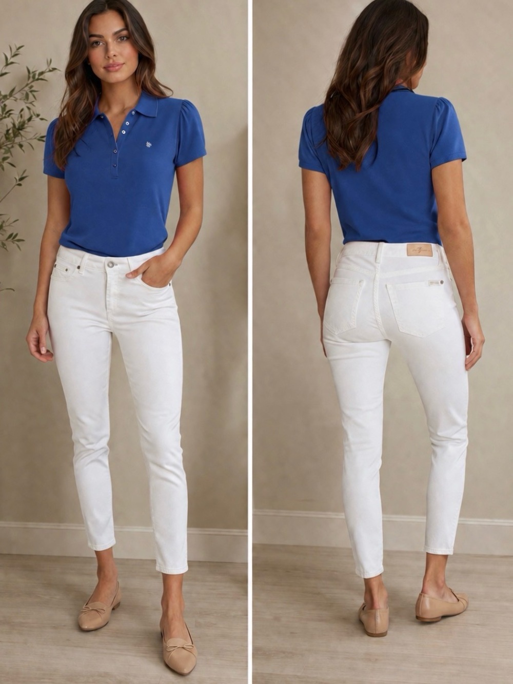 7 For All Mankind White Skinny Button-Fly Ankle Jean | Mid Rise | Premium Denim